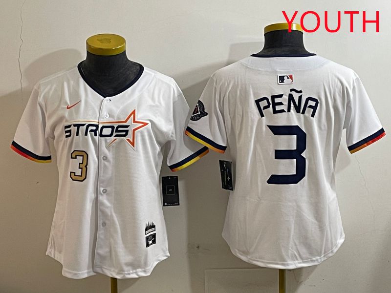 Youth Houston Astros #3 Pena White three generations Joint Name Nike 2025 MLB Jersey style 3